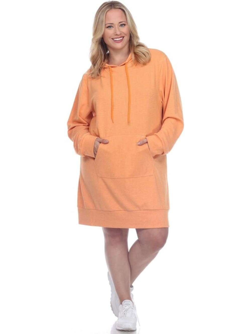 White Mark Women's Plus Size Long Sleeve Hoodie Style Sweater Dress 1X